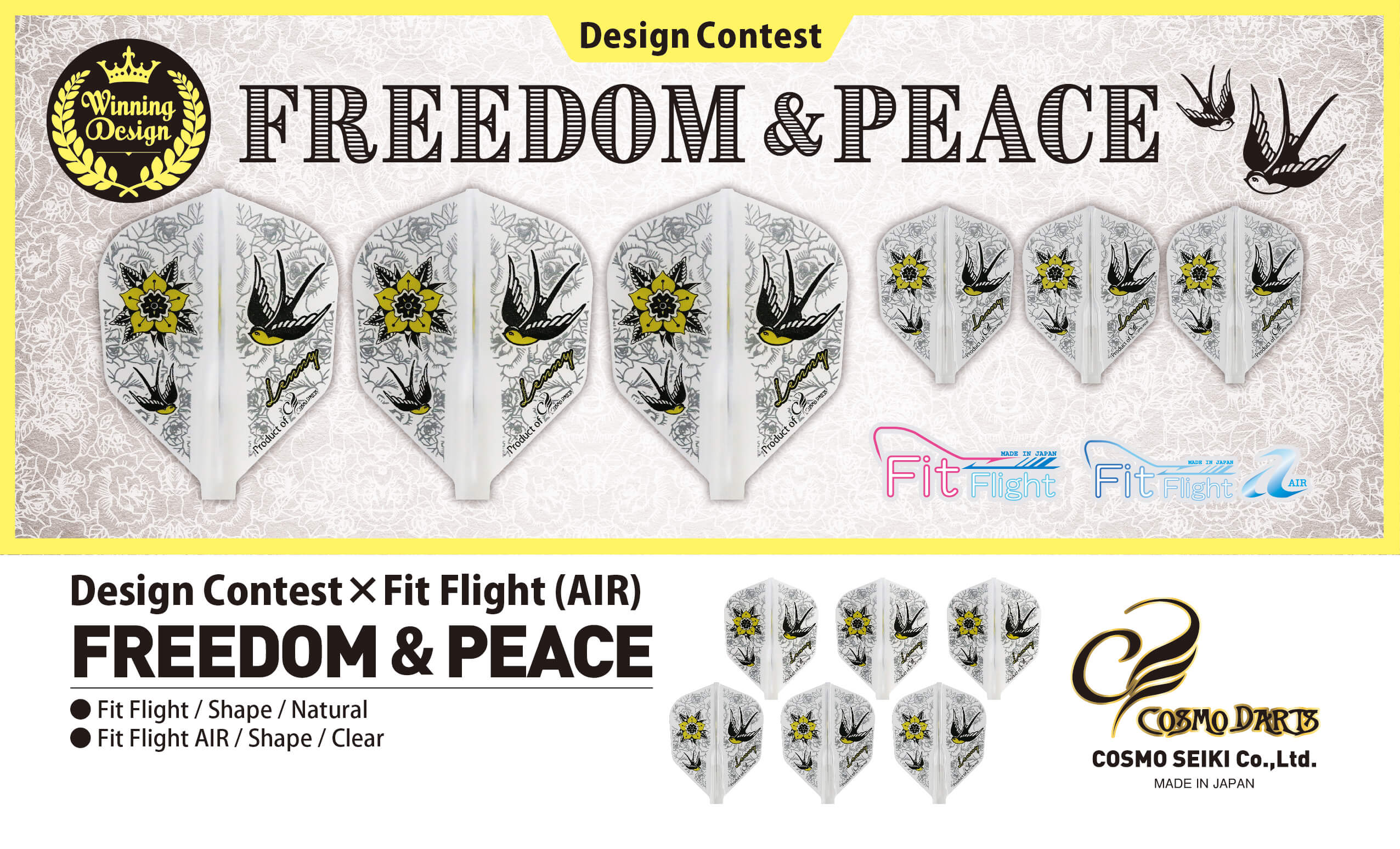 FREEDOM and PEACE SHAPE COSMO DARTS FIT FLIGHT NATURAL SET OF 3 